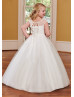 Ivory Lace Tulle 3D Flowers Sweet Flower Girl Dress